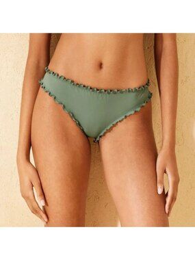 NWT Shade & Shore Sage Green Ruffle Cheeky Bikini Bottom - Size: Small